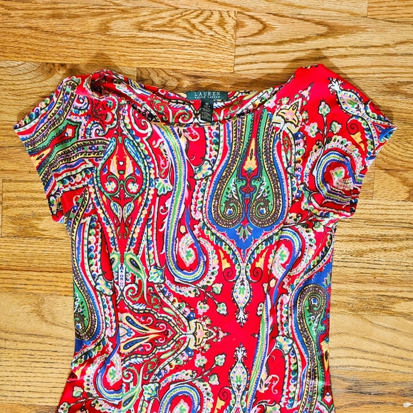 Lauren Ralph Lauren Size M Colorful Red Paisley Skater Dress Stretchy Short - Picture 3 of 7